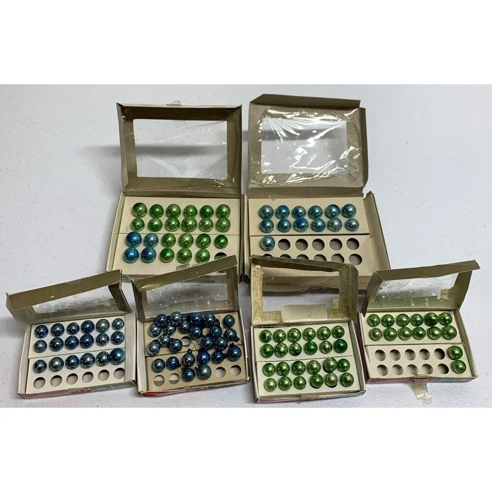 Vintage Mini Mercury Ornament Lot With Boxes Blue Green Prop Box Shiny Brite